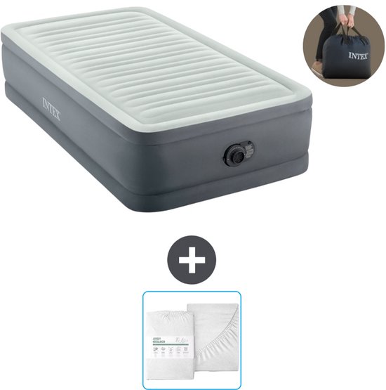 Intex Luchtbed - 1-Persoons - 99 x 191 x 46 cm - Grijs - Inclusief pomp en Hoeslaken van Intex