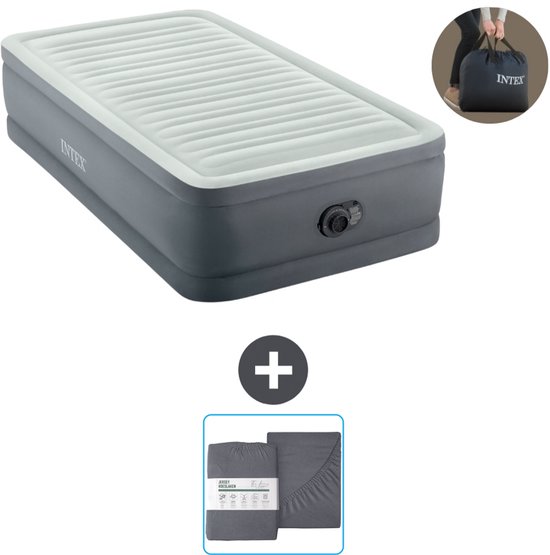 Intex Luchtbed - 1-Persoons - 99 x 191 x 46 cm - Grijs - Inclusief pomp en Hoeslaken van Intex