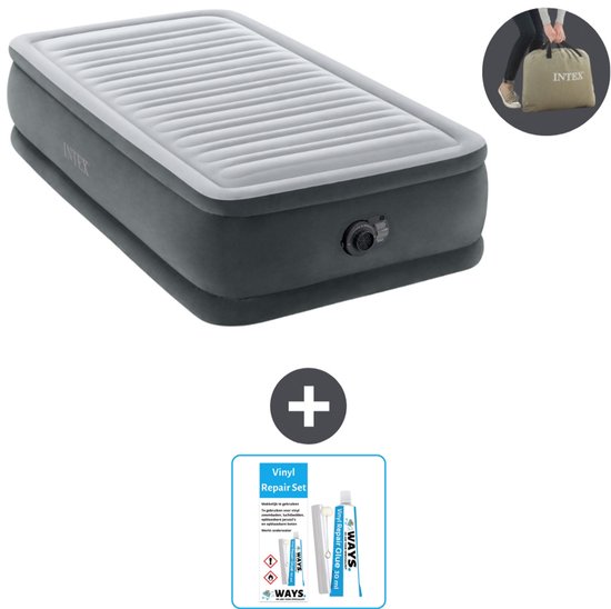 Intex Luchtbed - 1-Persoons - 99 x 191 x 46 cm - Grijs - Inclusief pomp en Reparatieset