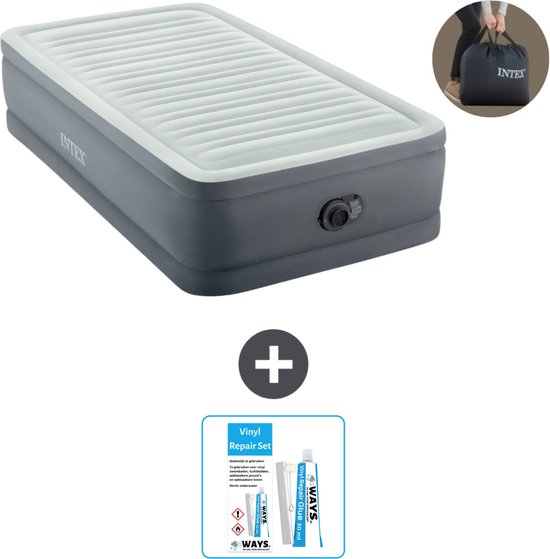 Intex Luchtbed - 1-Persoons - 99 x 191 x 46 cm - Grijs - Inclusief pomp - Reparatieset van Intex