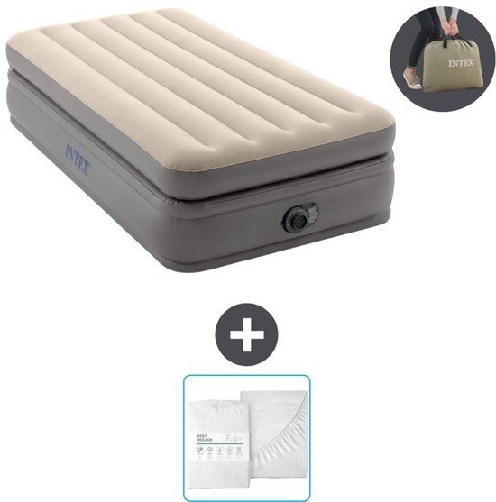Intex Luchtbed - 1-Persoons - 99 x 191 x 51 cm - Grijs - Inclusief pomp en Hoeslaken van Intex