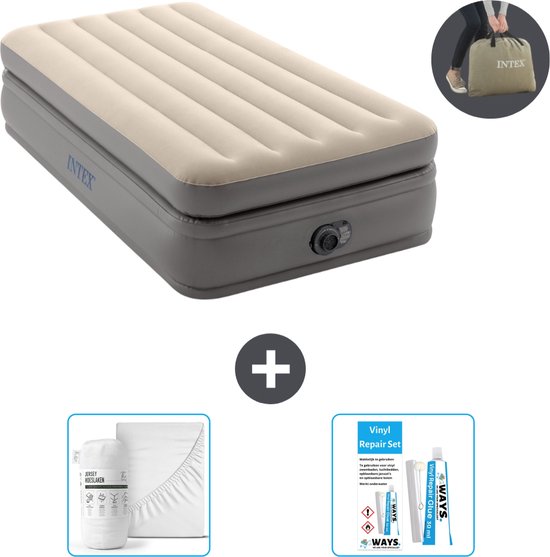 Intex Luchtbed - 1-Persoons - 99 x 191 x 51 cm - Grijs - Inclusief pomp - Hoeslaken en Reparatieset van Intex