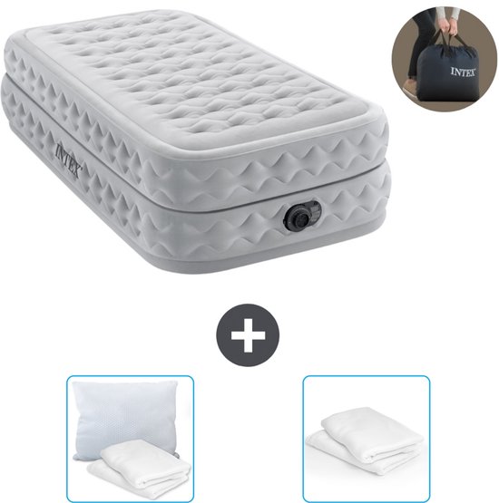 Intex Luchtbed - 1-Persoons - 99 x 191 x 51 cm - Grijs - Inclusief pomp - Kussen en Kussenbeschermer van Intex