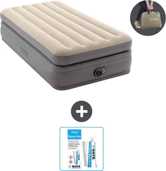Intex Luchtbed - 1-Persoons - 99 x 191 x 51 cm - Grijs - Inclusief pomp - Reparatieset van Intex