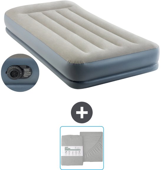 Intex Luchtbed - 1-Persoons - 99 x 191x 30 cm - Grijs - Inclusief pomp en Hoeslaken van Merkloos