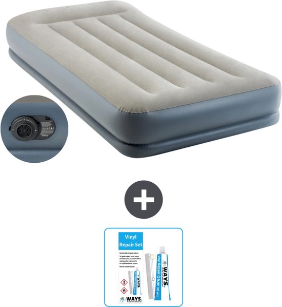 Intex Luchtbed - 1-Persoons - 99 x 191x 30 cm - Grijs - Inclusief pomp - Reparatieset van Intex