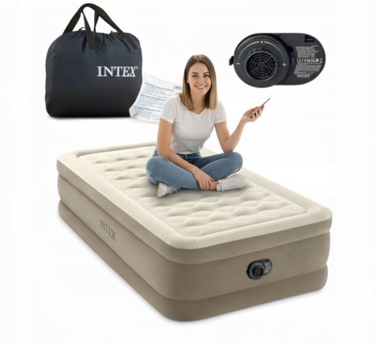 Intex Luchtbed 191x99x46cm Elektrische Pomp & Tas - 1 Persoons van Merkloos