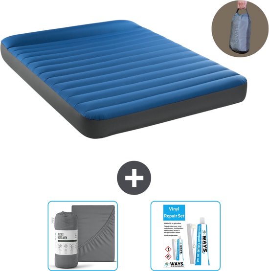 Intex Luchtbed - 2-Persoons - 152 x 203 x 22 cm - Blauw - Inclusief pomp - Hoeslaken en Reparatieset van Intex