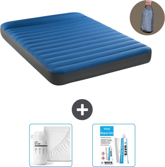 Intex Luchtbed - 2-Persoons - 152 x 203 x 22 cm - Blauw - Inclusief pomp - Hoeslaken en Reparatieset van Intex