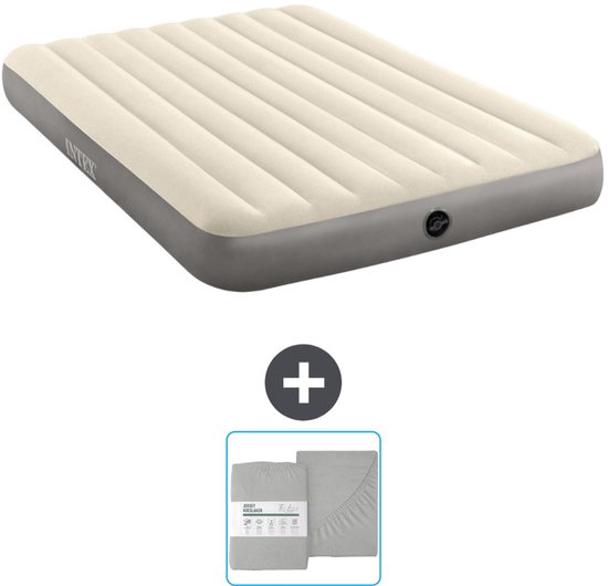 Intex Luchtbed - 2-Persoons - 152 x 203 x 25 cm - Beige - Inclusief en Hoeslaken van Intex