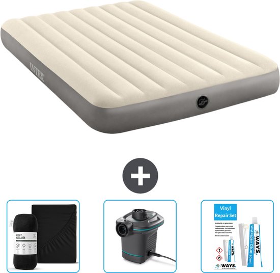Intex Luchtbed - 2-Persoons - 152 x 203 x 25 cm - Beige - Inclusief Hoeslaken - Pomp en Reparatieset van Intex
