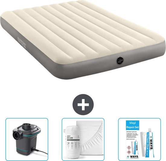 Intex Luchtbed - 2-Persoons - 152 x 203 x 25 cm - Beige - Inclusief Pomp - Hoeslaken en Reparatieset van Intex