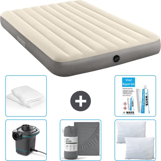 Intex Luchtbed - 2-Persoons - 152 x 203 x 25 cm - Beige - Inclusief Pomp - Hoeslaken - Kussen - Kussenbeschermer en Reparatieset van Intex