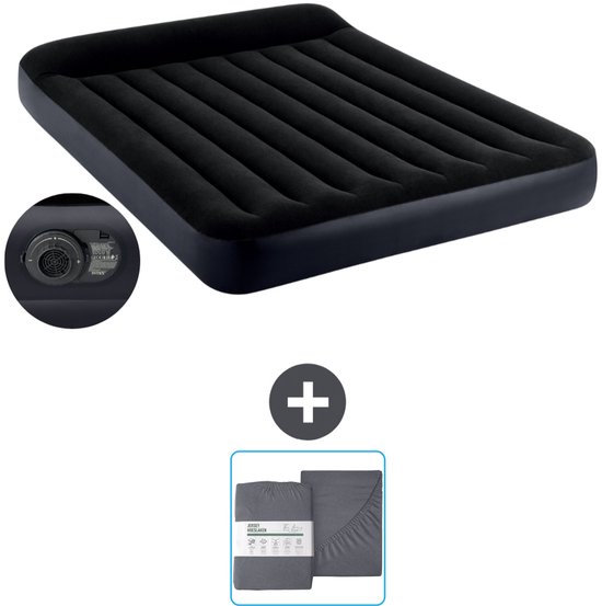 Intex Luchtbed - 2-Persoons - 152 x 203 x 25 cm - Blauw - Inclusief pomp en Hoeslaken van Intex