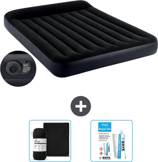 Intex Luchtbed - 2-Persoons - 152 x 203 x 25 cm - Blauw - Inclusief pomp - Hoeslaken en Reparatieset van Intex