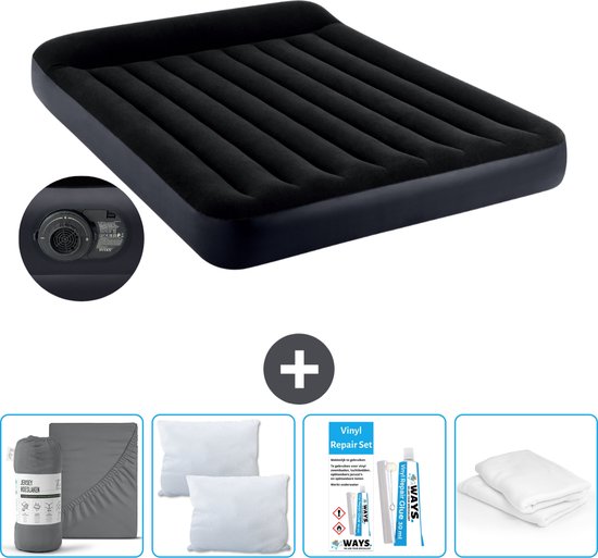 Intex Luchtbed - 2-Persoons - 152 x 203 x 25 cm - Blauw - Inclusief pomp - Hoeslaken - Kussen - Kussenbeschermer en Reparatieset van Intex