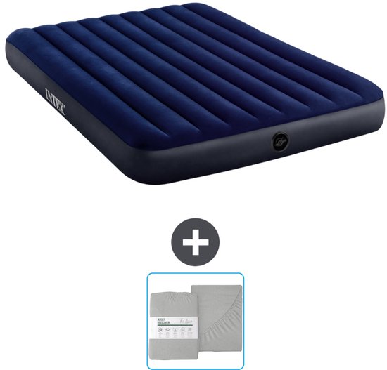 Intex Luchtbed - 2-Persoons - 152 x 203 x 25 cm cm - Blauw - Inclusief en Hoeslaken van Intex