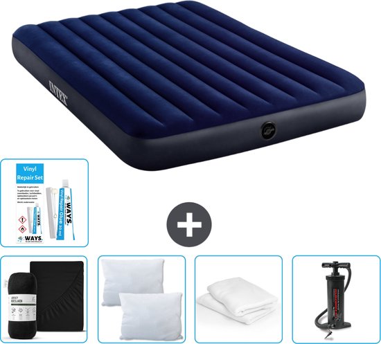 Intex Luchtbed - 2-Persoons - 152 x 203 x 25 cm cm - Blauw - Inclusief Hoeslaken - Kussen - Pomp - Reparatieset en Kussenbeschermer van Intex