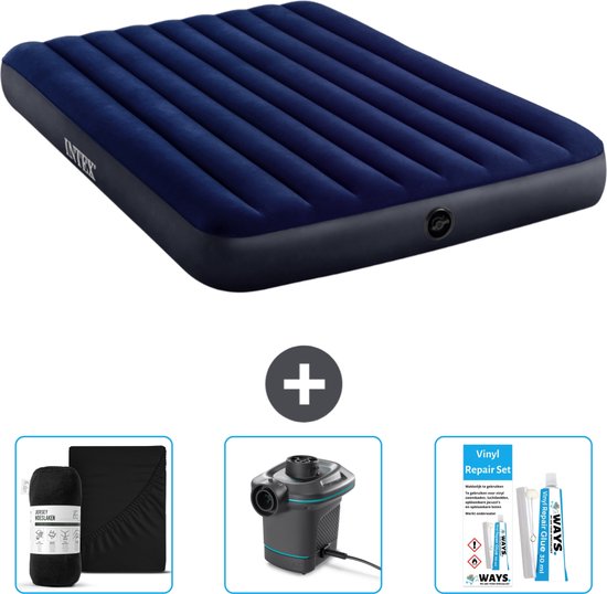 Intex Luchtbed - 2-Persoons - 152 x 203 x 25 cm cm - Blauw - Inclusief Hoeslaken - Pomp en Reparatieset van Intex