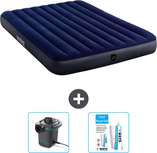 Intex Luchtbed - 2-Persoons - 152 x 203 x 25 cm cm - Blauw - Inclusief Pomp en Reparatieset van Merkloos