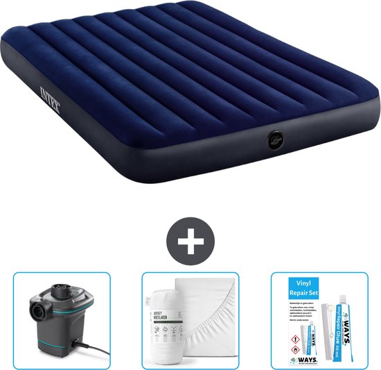 Intex Luchtbed - 2-Persoons - 152 x 203 x 25 cm cm - Blauw - Inclusief Pomp - Hoeslaken en Reparatieset