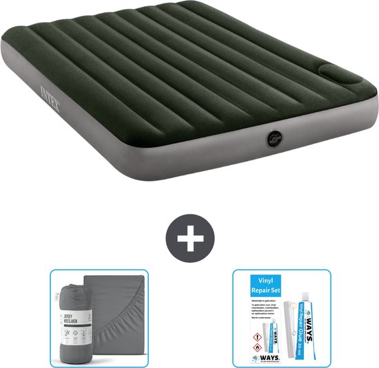 Intex Luchtbed - 2-Persoons - 152 x 203 x 25 cm - Groen - Inclusief Hoeslaken en Reparatieset van Intex