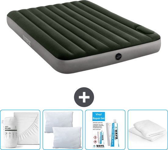 Intex Luchtbed - 2-Persoons - 152 x 203 x 25 cm - Groen - Inclusief Hoeslaken - Kussen - Kussenbeschermer en Reparatieset van Intex