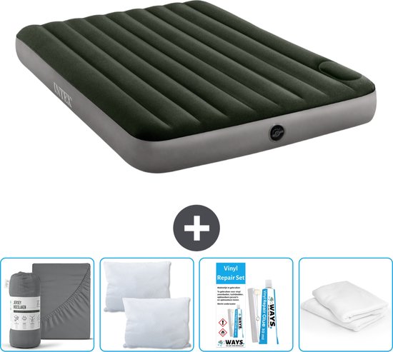 Intex Luchtbed - 2-Persoons - 152 x 203 x 25 cm - Groen - Inclusief Hoeslaken - Kussen - Kussenbeschermer en Reparatieset van Intex