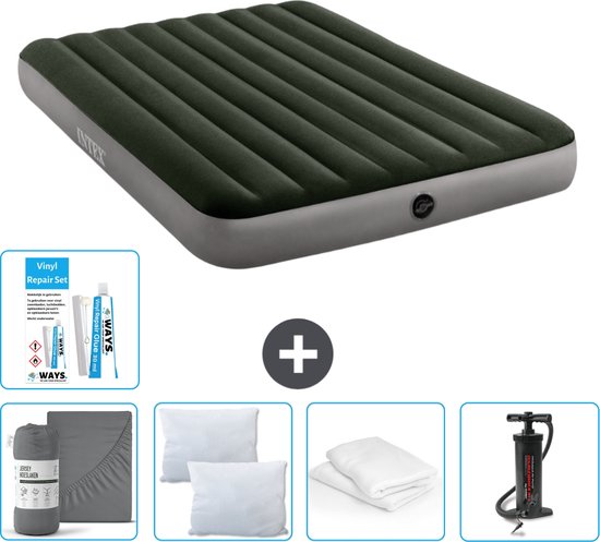 Intex Luchtbed - 2-Persoons - 152 x 203 x 25 cm - Groen - Inclusief Hoeslaken - Kussen - Pomp - Reparatieset en Kussenbeschermer van Intex