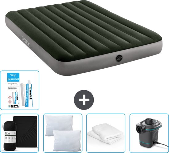 Intex Luchtbed - 2-Persoons - 152 x 203 x 25 cm - Groen - Inclusief Hoeslaken - Kussen - Pomp - Reparatieset en Kussenbeschermer van Intex