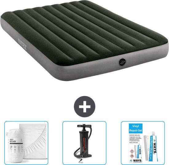 Intex Luchtbed - 2-Persoons - 152 x 203 x 25 cm - Groen - Inclusief Hoeslaken - Pomp en Reparatieset van Intex