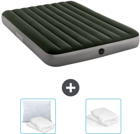 Intex Luchtbed - 2-Persoons - 152 x 203 x 25 cm - Groen - Inclusief Kussen en Kussenbeschermer van Merkloos