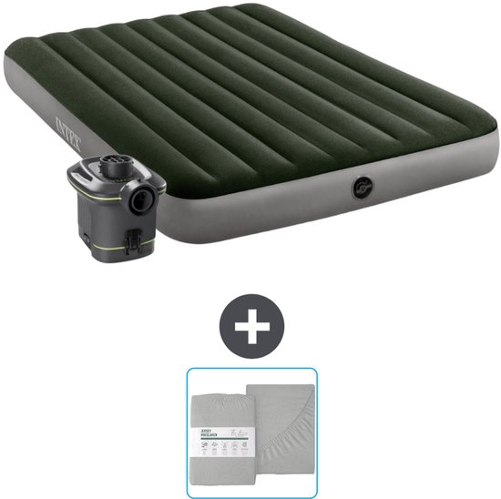 Intex Luchtbed - 2-Persoons - 152 x 203 x 25 cm - Groen - Inclusief pomp en Hoeslaken van Intex