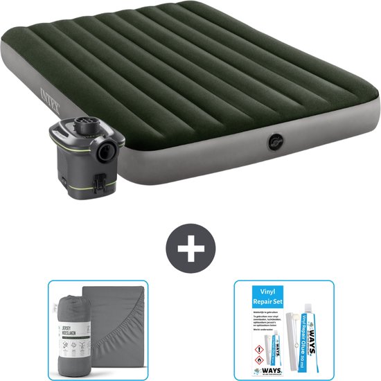 Intex Luchtbed - 2-Persoons - 152 x 203 x 25 cm - Groen - Inclusief pomp - Hoeslaken en Reparatieset van Intex