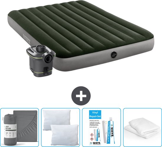 Intex Luchtbed - 2-Persoons - 152 x 203 x 25 cm - Groen - Inclusief pomp - Hoeslaken - Kussen - Kussenbeschermer en Reparatieset van Intex