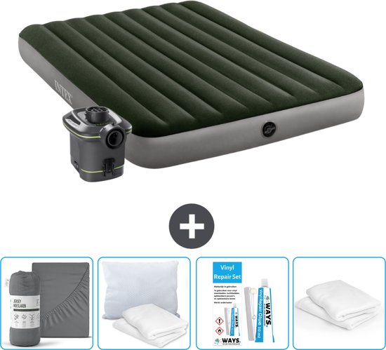 Intex Luchtbed - 2-Persoons - 152 x 203 x 25 cm - Groen - Inclusief pomp - Hoeslaken - Kussen - Reparatieset en Kussenbeschermer van Intex