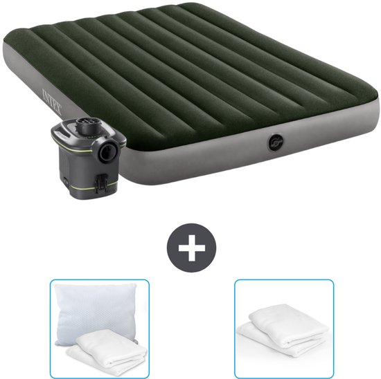Intex Luchtbed - 2-Persoons - 152 x 203 x 25 cm - Groen - Inclusief pomp - Kussen en Kussenbeschermer
