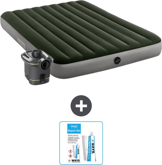 Intex Luchtbed - 2-Persoons - 152 x 203 x 25 cm - Groen - Inclusief pomp - Reparatieset van Intex