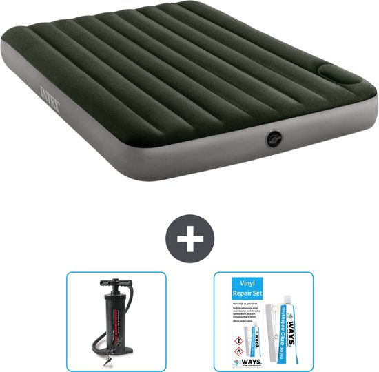 Intex Luchtbed - 2-Persoons - 152 x 203 x 25 cm - Groen - Pomp en Reparatieset van Intex