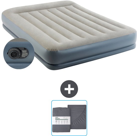 Intex Luchtbed - 2-Persoons - 152 x 203 x 30 cm - Grijs - Inclusief pomp en Hoeslaken van Intex