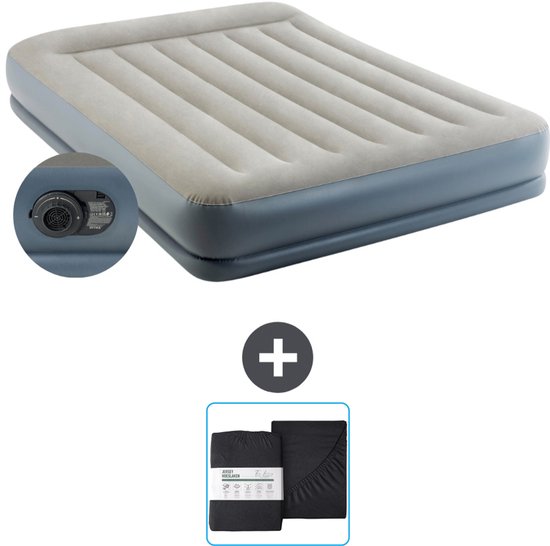 Intex Luchtbed - 2-Persoons - 152 x 203 x 30 cm - Grijs - Inclusief pomp en Hoeslaken van Merkloos