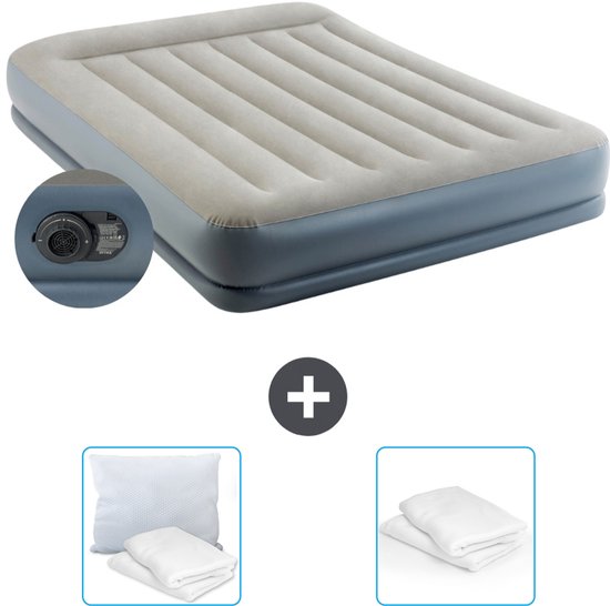 Intex Luchtbed - 2-Persoons - 152 x 203 x 30 cm - Grijs - Inclusief pomp - Kussen en Kussenbeschermer van Intex