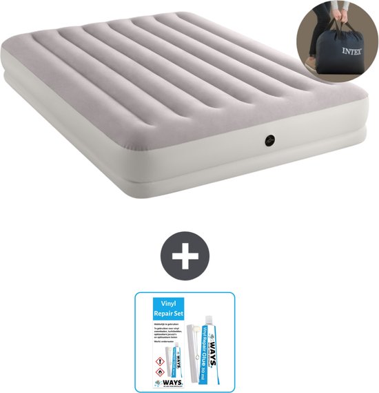 Intex Luchtbed - 2-Persoons - 152 x 203 x 30 cm - Grijs - Inclusief pomp - Reparatieset van Intex