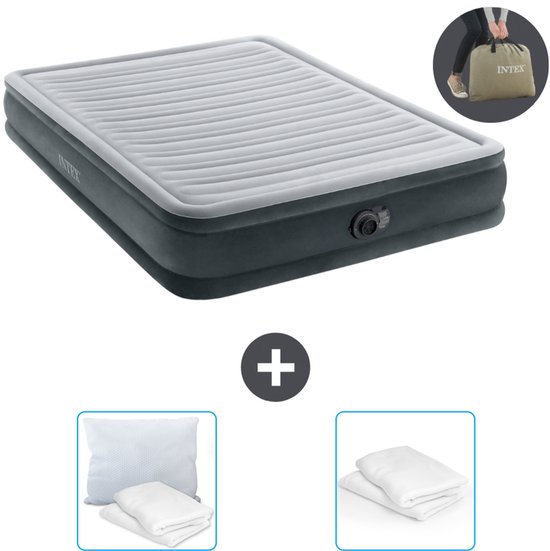 Intex Luchtbed - 2-Persoons - 152 x 203 x 33 cm - Grijs - Inclusief pomp - Kussen en Kussenbeschermer