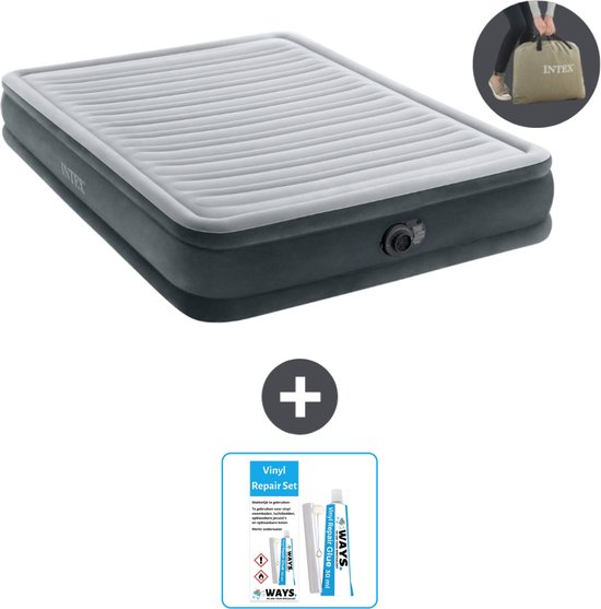 Intex Luchtbed - 2-Persoons - 152 x 203 x 33 cm - Grijs - Inclusief pomp - Reparatieset van Intex
