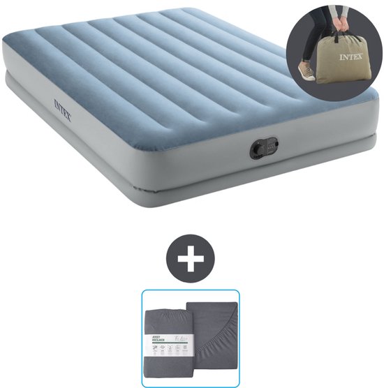 Intex Luchtbed - 2-Persoons - 152 x 203 x 36 cm - Blauw/Grijs - Inclusief pomp en Hoeslaken van Intex