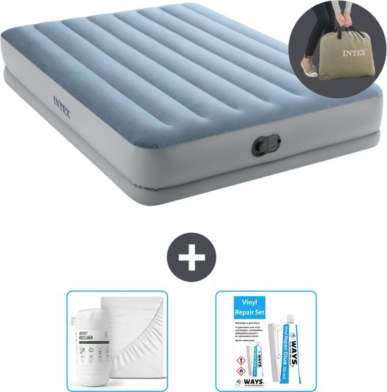 Intex Luchtbed - 2-Persoons - 152 x 203 x 36 cm - Blauw/Grijs - Inclusief pomp - Hoeslaken en Reparatieset van Intex