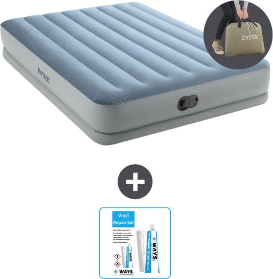 Intex Luchtbed - 2-Persoons - 152 x 203 x 36 cm - Blauw/Grijs - Inclusief pomp - Reparatieset van Intex
