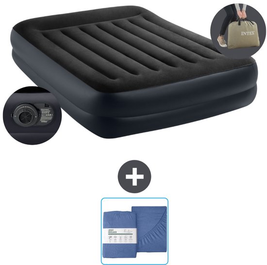 Intex Luchtbed - 2-Persoons - 152 x 203 x 42 cm - Blauw - Inclusief pomp en Hoeslaken van Merkloos