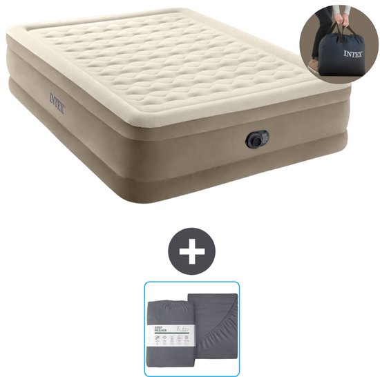 Intex Luchtbed - 2-Persoons - 152 x 203 x 46 cm - Beige - Inclusief pomp en Hoeslaken van Intex